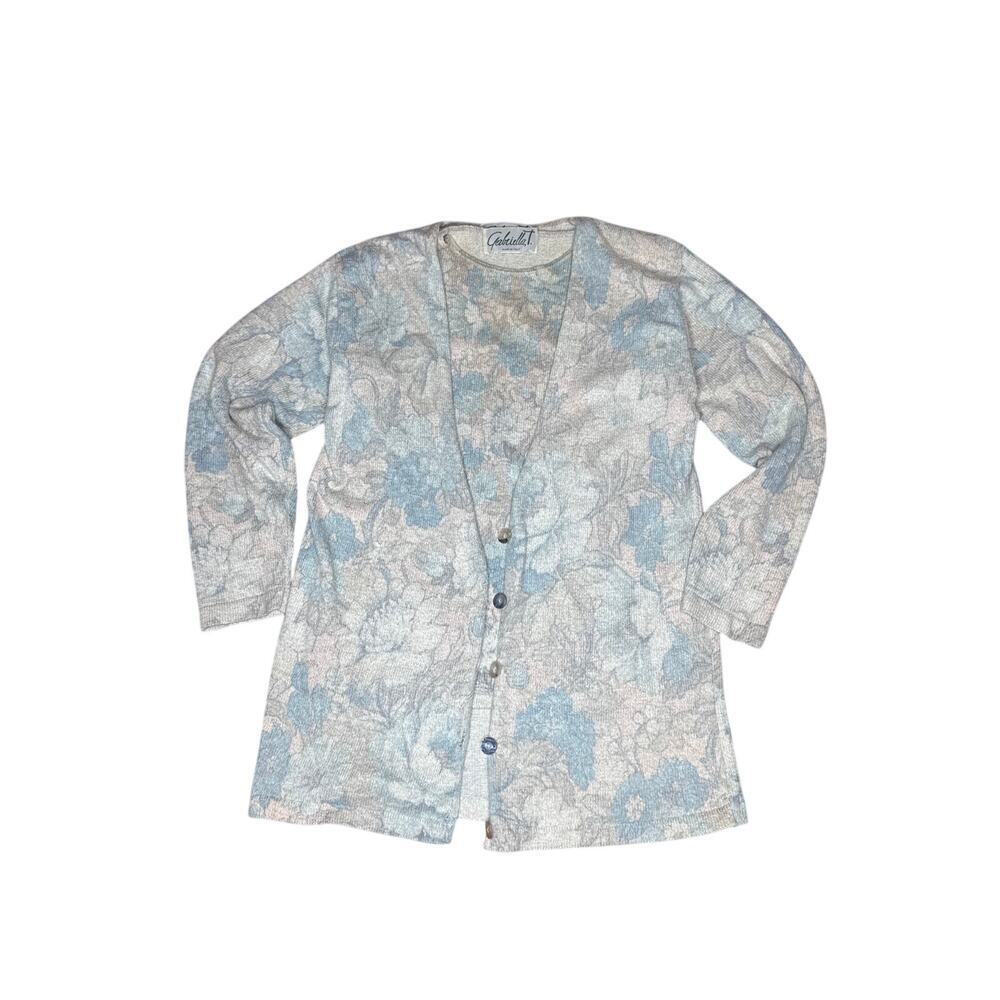 Gabriella T. Made in Italy Cardigan Women’s Small Blue Gray Floral Button Front